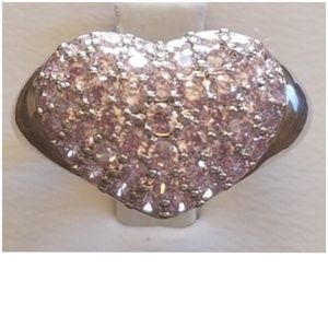 2.5ct Pink Topaz Pave Heart Ring Size 7.5
